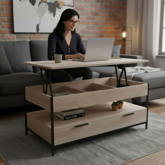 Storage Coffee Table with Drawers and Adjustable Top