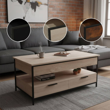 Storage Coffee Table with Drawers and Adjustable Top