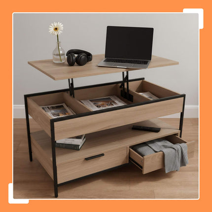 Storage Coffee Table with Drawers and Adjustable Top