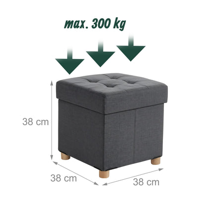 Storage Cube Stool with Upholstered Seat and Wooden Legs