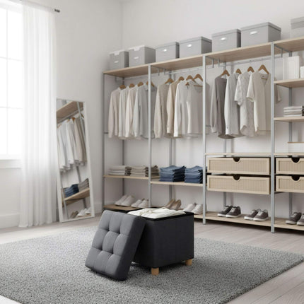 Storage Cube Stool with Upholstered Seat and Wooden Legs