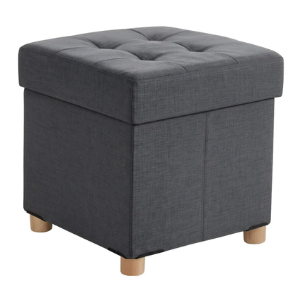 Storage Cube Stool with Upholstered Seat and Wooden Legs