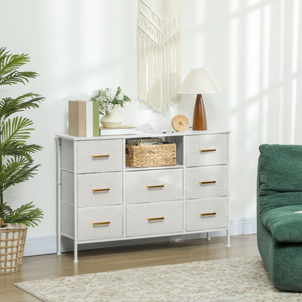 Storage Dresser with 8 Fabric Drawers, Steel Frame, Cream