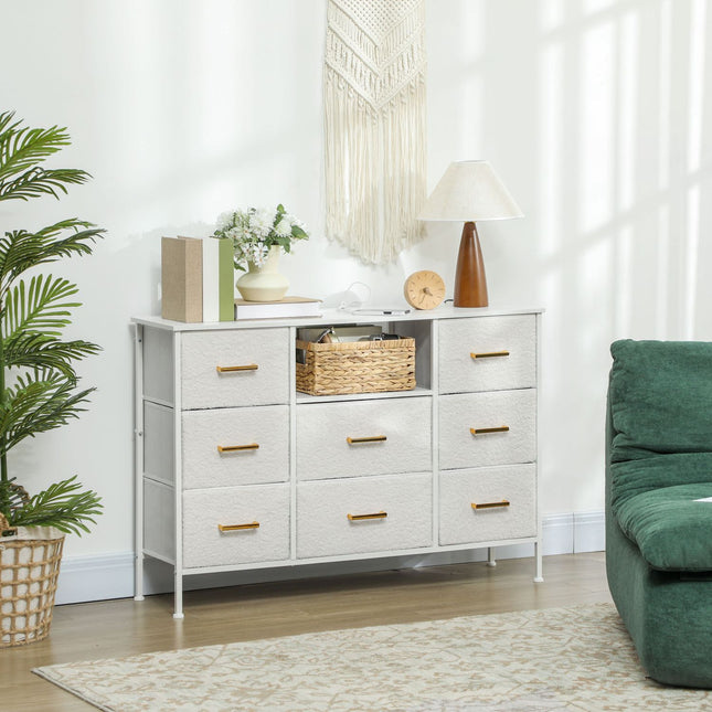 Storage Dresser with 8 Fabric Drawers, Steel Frame, Cream