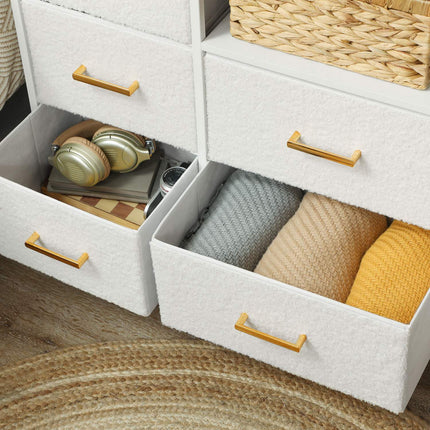 Storage Dresser with 8 Fabric Drawers, Steel Frame, Cream