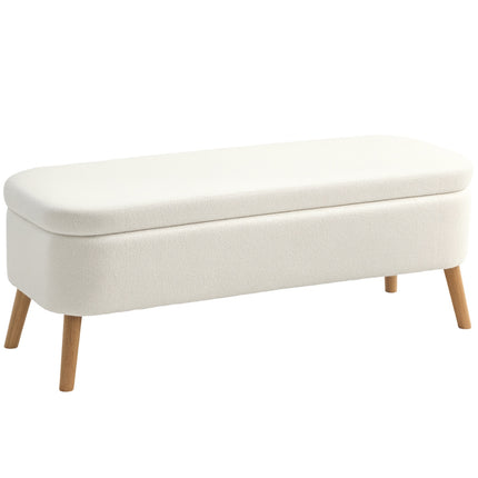 Storage Ottoman, 65L, Fleece, Rubberwood, 120x42x45 cm, Cream