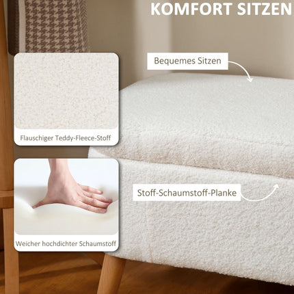 Storage Ottoman, 65L, Fleece, Rubberwood, 120x42x45 cm, Cream