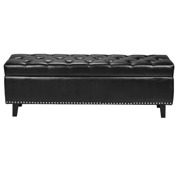 Storage Ottoman Bench, Button-Tufted PU Leather, Black