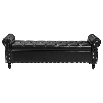 Storage Ottoman Bench, Button-Tufted PU Leather, Black