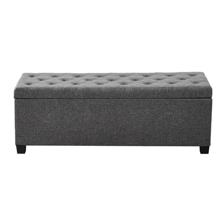 Storage Ottoman Bench, Flip-Top Linen, Side Pockets, Gray