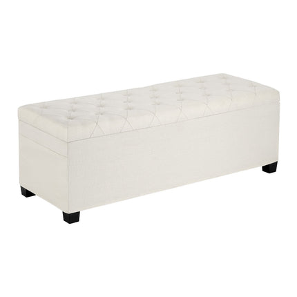 Storage Ottoman Bench, Tufted Flip-Top, Side Pockets, Beige