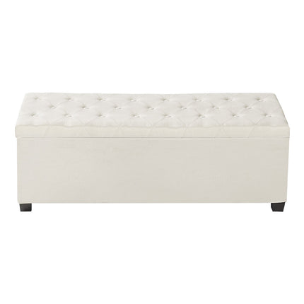 Storage Ottoman Bench, Tufted Flip-Top, Side Pockets, Beige