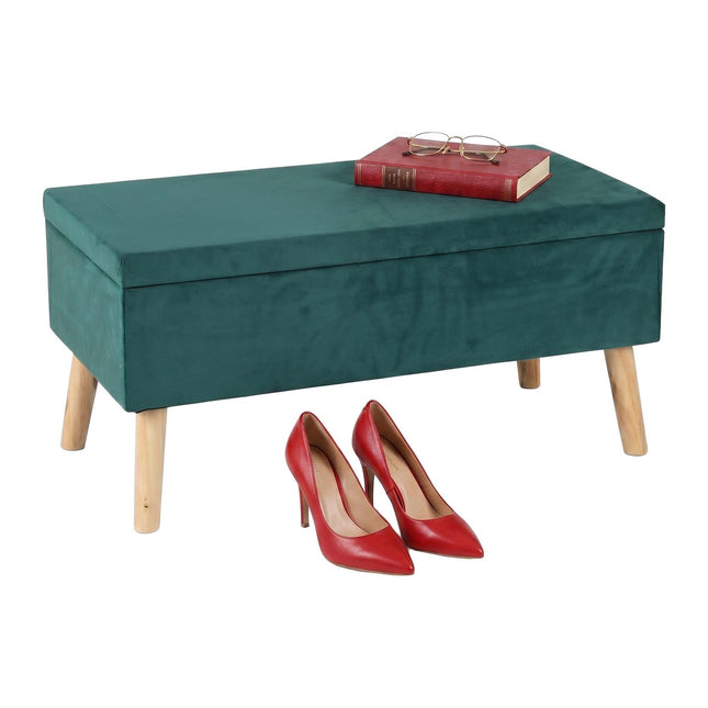 Storage Ottoman Bench, Velvet 2-Seater With Hinged Lid