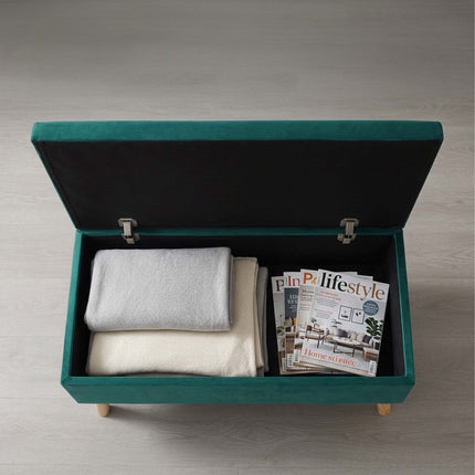 Storage Ottoman Bench, Velvet 2-Seater With Hinged Lid
