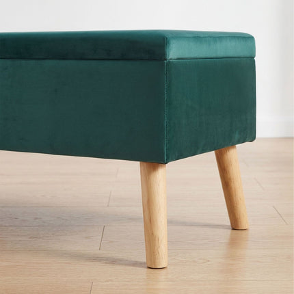Storage Ottoman Bench, Velvet 2-Seater With Hinged Lid
