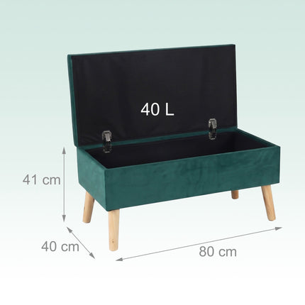 Storage Ottoman Bench, Velvet 2-Seater With Hinged Lid