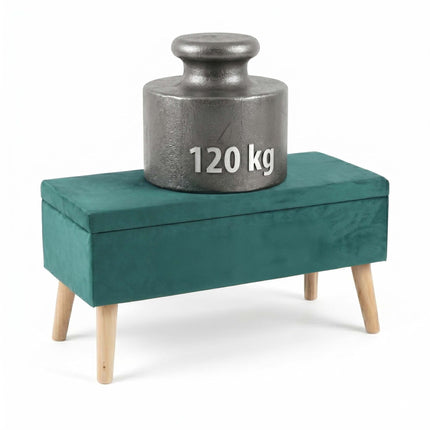 Storage Ottoman Bench, Velvet 2-Seater With Hinged Lid