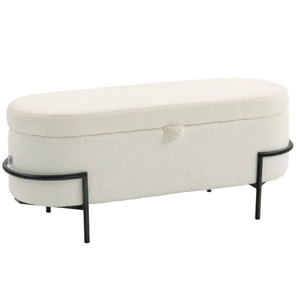 Storage Ottoman, Cream Fleece, Steel Legs