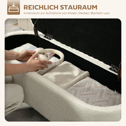 Storage Ottoman, Cream Fleece, Steel Legs