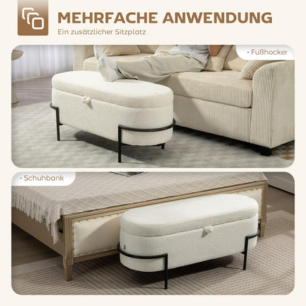 Storage Ottoman, Cream Fleece, Steel Legs