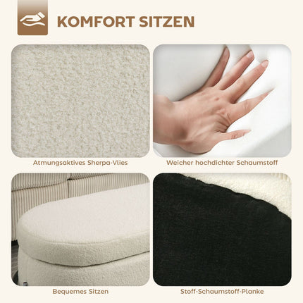 Storage Ottoman, Cream Fleece, Steel Legs