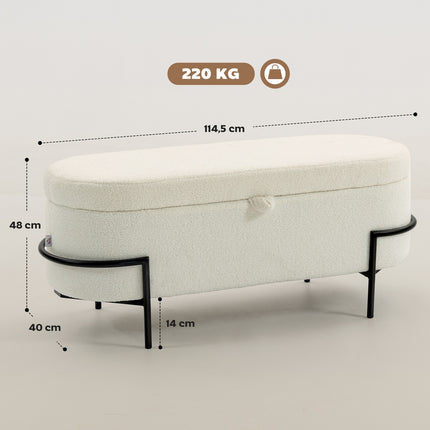 Storage Ottoman, Cream Fleece, Steel Legs