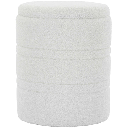 Storage Ottoman, Round Sherpa Stool, Reversible Lid, White