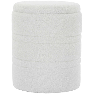Storage Ottoman, Round Sherpa Stool, Reversible Lid, White