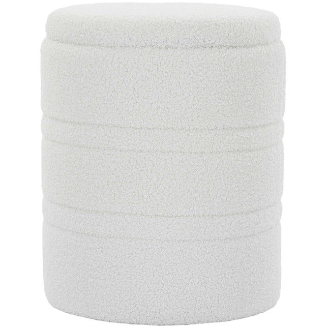 Storage Ottoman, Round Sherpa Stool, Reversible Lid, White