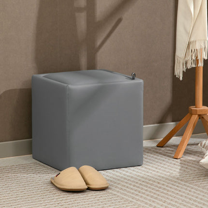 Storage Ottoman, Square Faux Leather, 40x40x40 cm, Gray