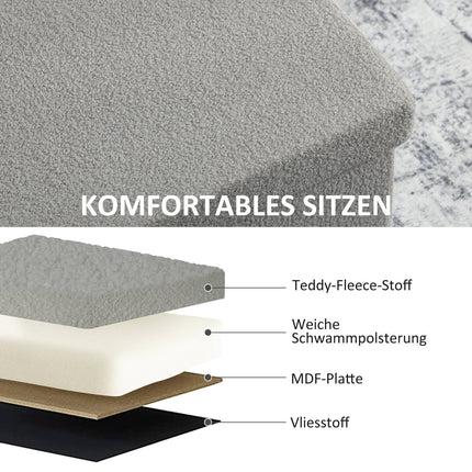 Storage Ottoman, Upholstered Bench with Lid, Light Gray