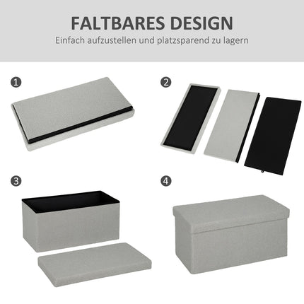 Storage Ottoman, Upholstered Bench with Lid, Light Gray