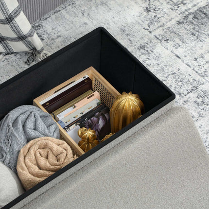 Storage Ottoman, Upholstered Bench with Lid, Light Gray