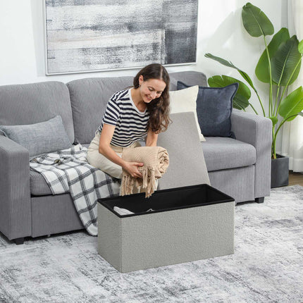 Storage Ottoman, Upholstered Bench with Lid, Light Gray