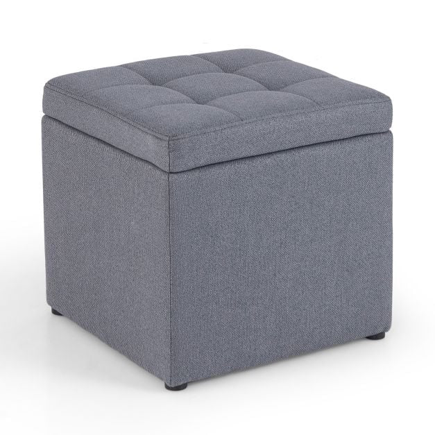 Storage Ottoman With Lid, Linen, Gray, 40x40x40 cm