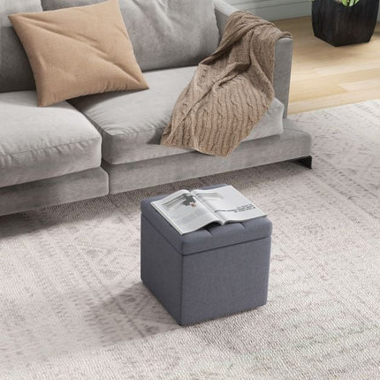 Storage Ottoman With Lid, Linen, Gray, 40x40x40 cm