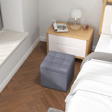 Storage Ottoman With Lid, Linen, Gray, 40x40x40 cm