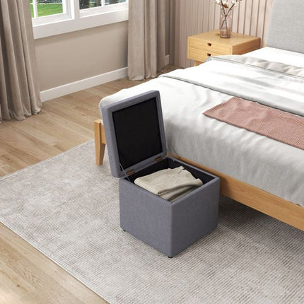 Storage Ottoman With Lid, Linen, Gray, 40x40x40 cm