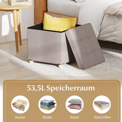 Storage Ottoman with Linen Fabric, 53.5L, Beige, 45cm