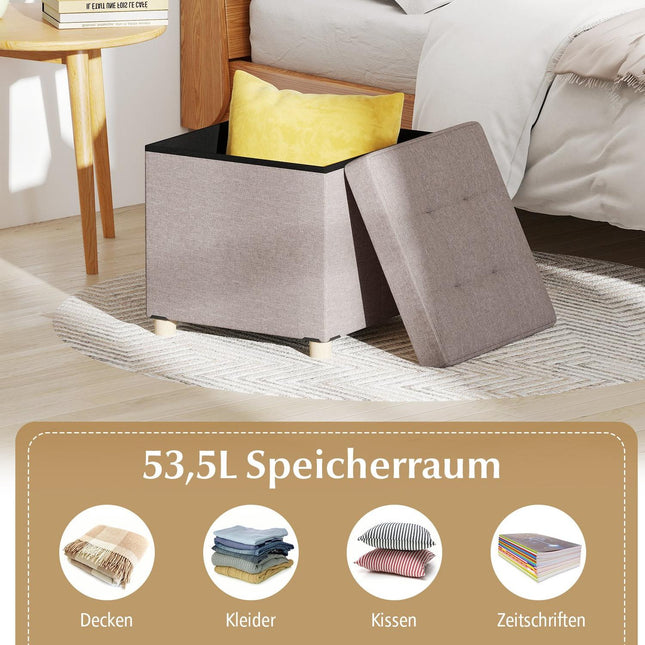 Storage Ottoman with Linen Fabric, 53.5L, Beige, 45cm