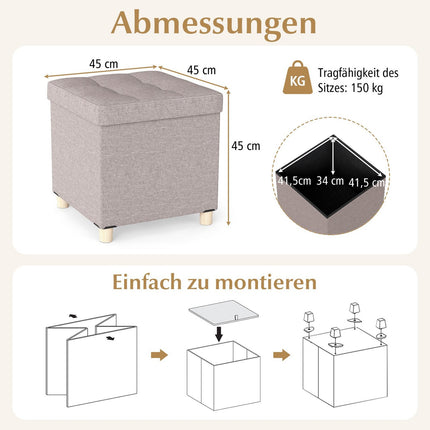 Storage Ottoman with Linen Fabric, 53.5L, Beige, 45cm
