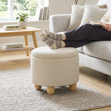 Storage Ottoman with Reversible Lid, Beige Linen, 38.5x33.5 cm