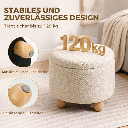 Storage Ottoman with Reversible Lid, Beige Linen, 38.5x33.5 cm