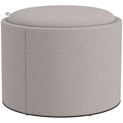 Storage Ottoman with Tray, Light Grey, Linen Look, 56x56x42 cm