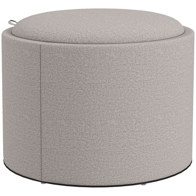 Storage Ottoman with Tray, Light Grey, Linen Look, 56x56x42 cm
