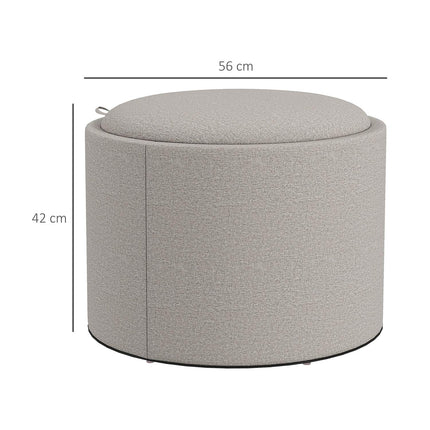 Storage Ottoman with Tray, Light Grey, Linen Look, 56x56x42 cm