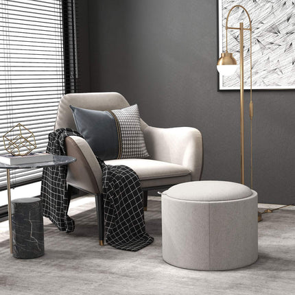 Storage Ottoman with Tray, Light Grey, Linen Look, 56x56x42 cm