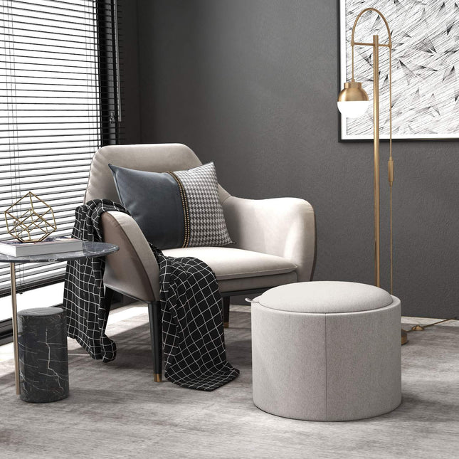 Storage Ottoman with Tray, Light Grey, Linen Look, 56x56x42 cm