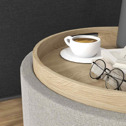 Storage Ottoman with Tray, Light Grey, Linen Look, 56x56x42 cm