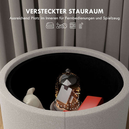 Storage Ottoman with Tray, Light Grey, Linen Look, 56x56x42 cm